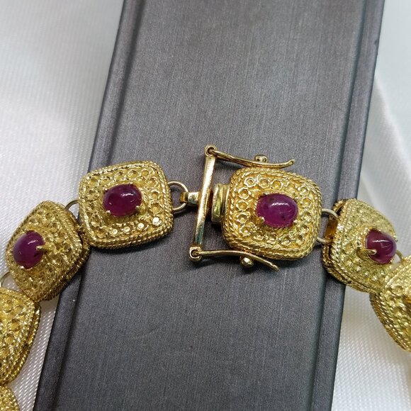 Gorgeous 18K Yellow Gold Over Sterling Silver 7.0 CTW Ruby Tennis Bracelet - NEW - Picture 4 of 9